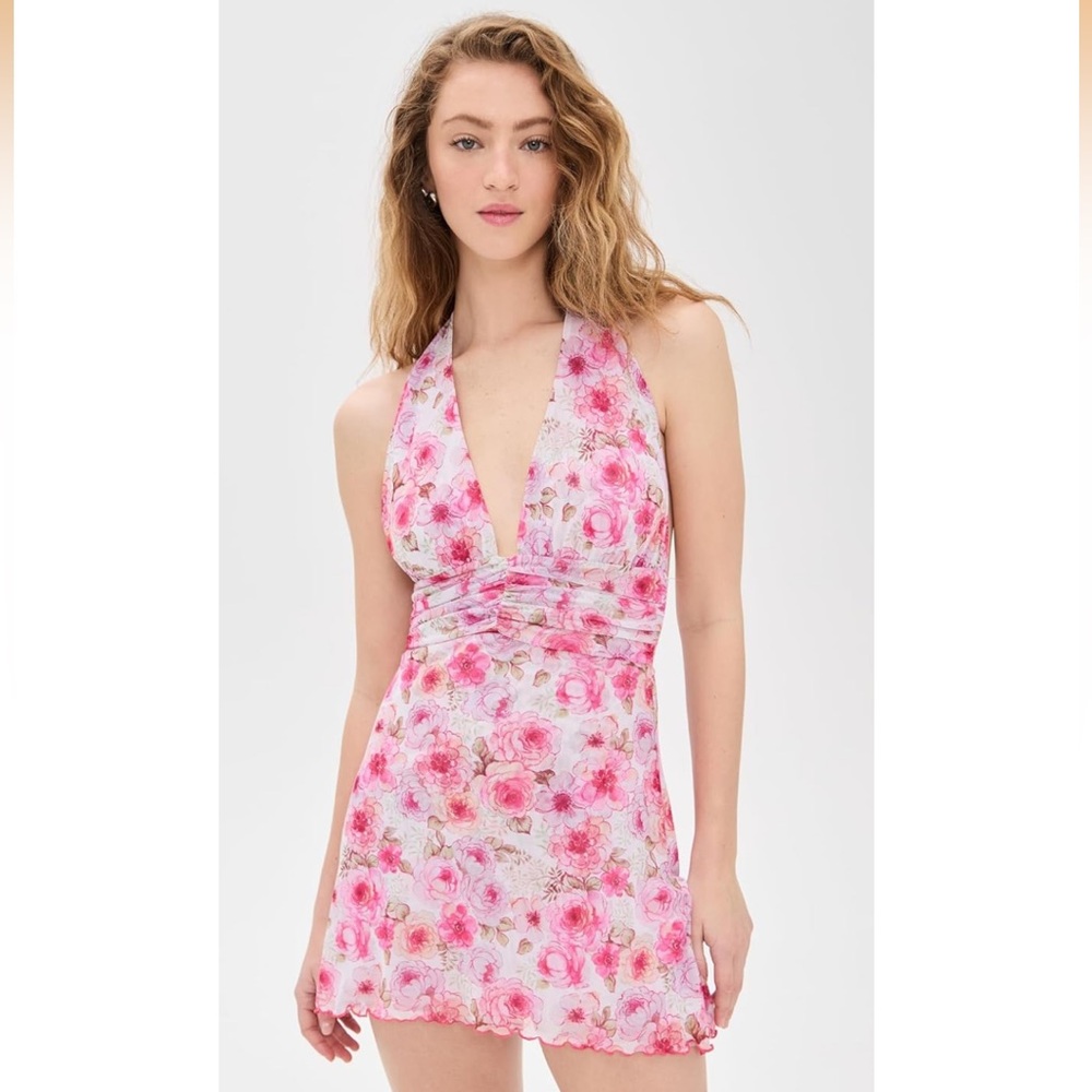 RESA Glint Floral Tie-Back Halter Mini Dress, NEW